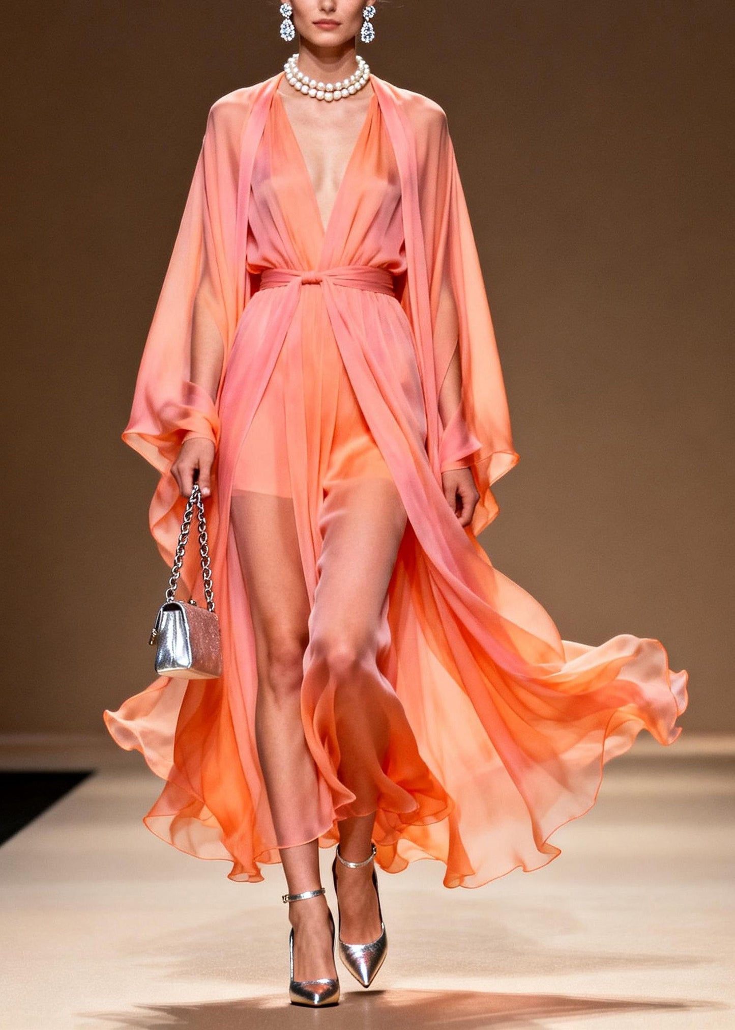 V Neck Patchwork Chiffon Two Pieces Set Spring