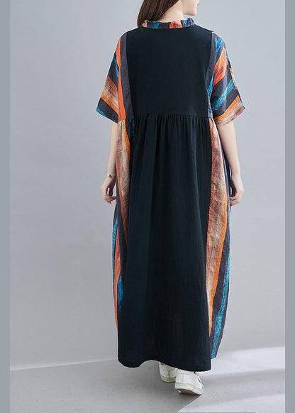 V Neck Patchwork Summer Dress Outfits Multicolor Striped Maxi Dress