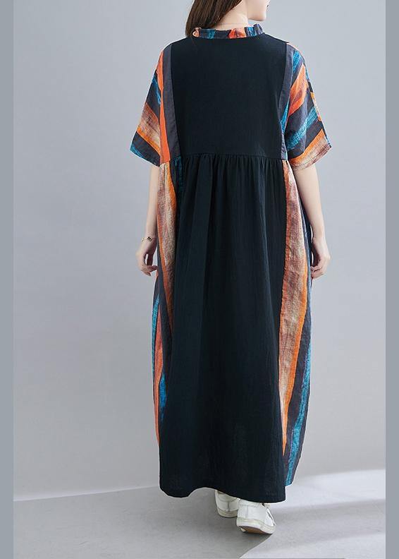 V Neck Patchwork Summer Dress Outfits Multicolor Striped Maxi Dress