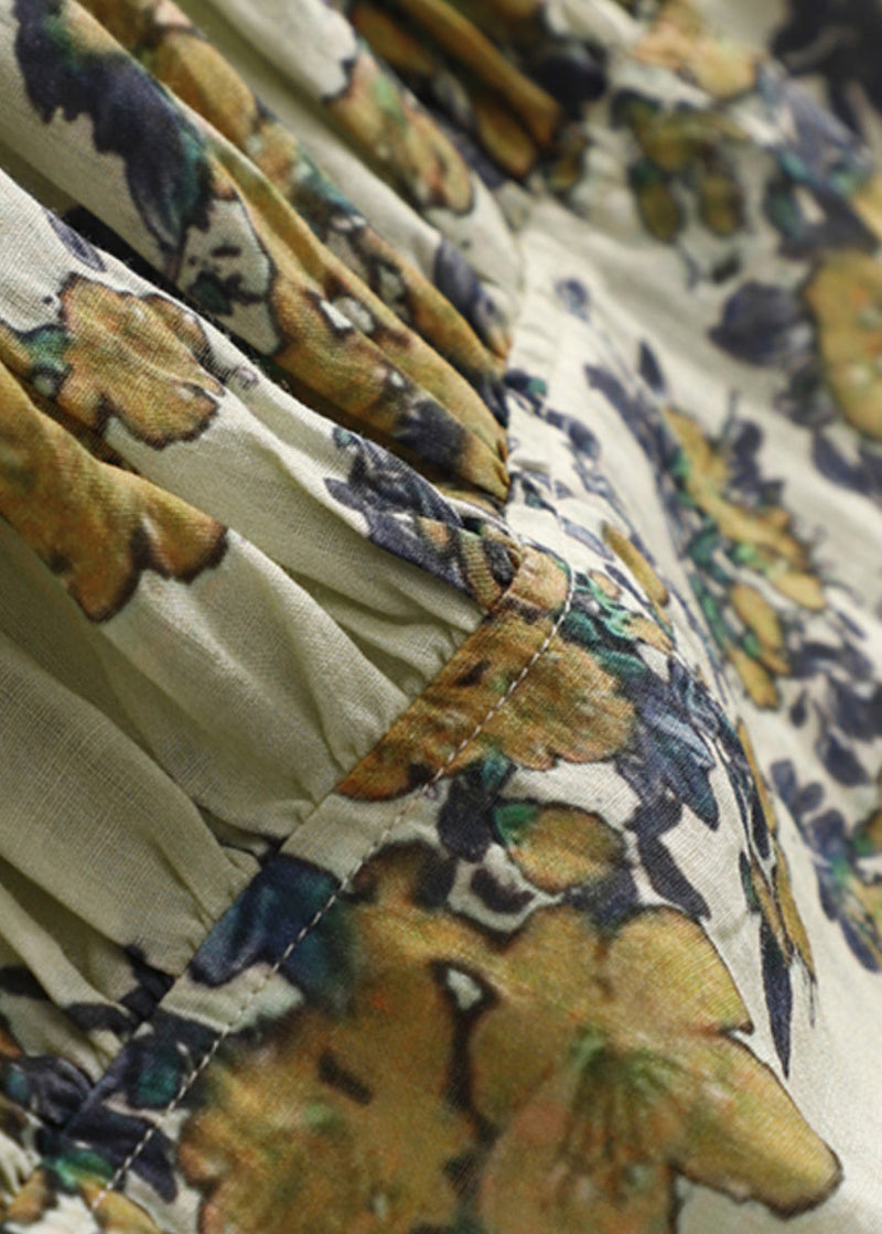 V Neck Print High Waist Linen Dresses Sleeveless