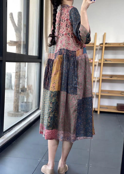 V Neck Print Wrinkled Maxi Dress Summer