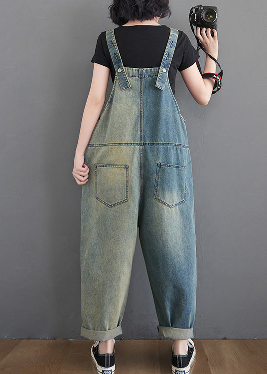 Washing Blue Patchwork Cozy Denim Long Jumpsuit