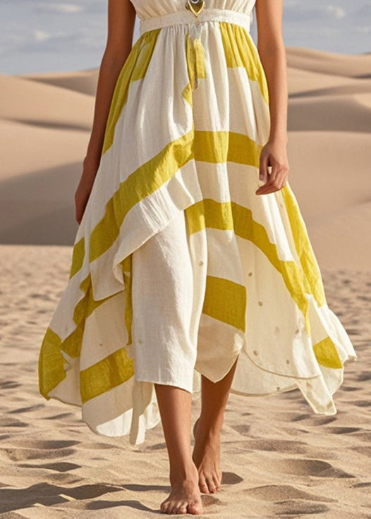 White Asymmetrical Exra Large Hem Cotton Cami Dress Summer