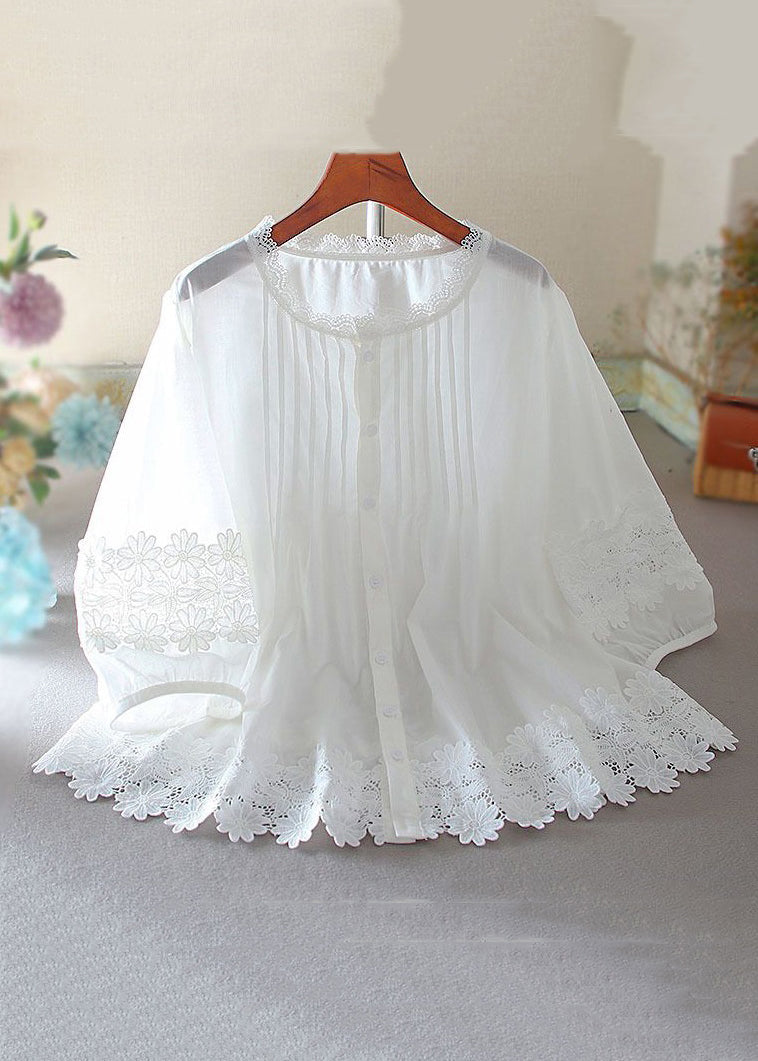White Button Hollow Out Lace Patchwork Shirt Bracelet Sleeve
