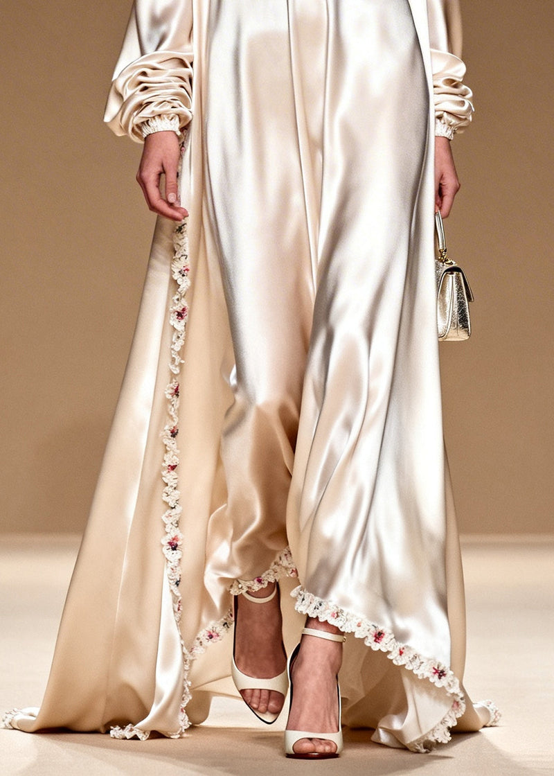White Cold Shoulder Exra Large Hem Silk Dinner Dresses Summer
