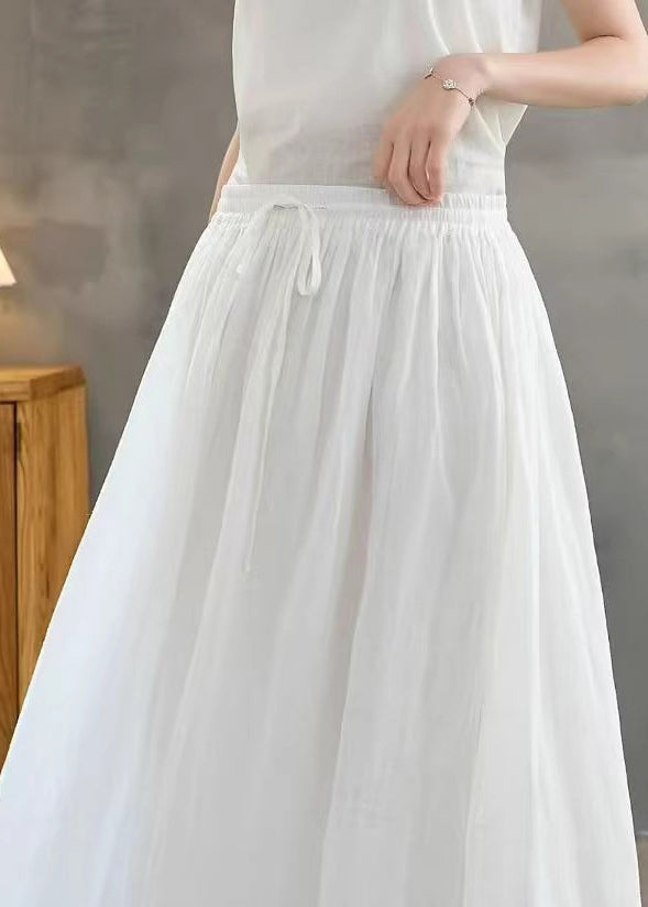 White Embroidered Linen a Line Skirts Summer