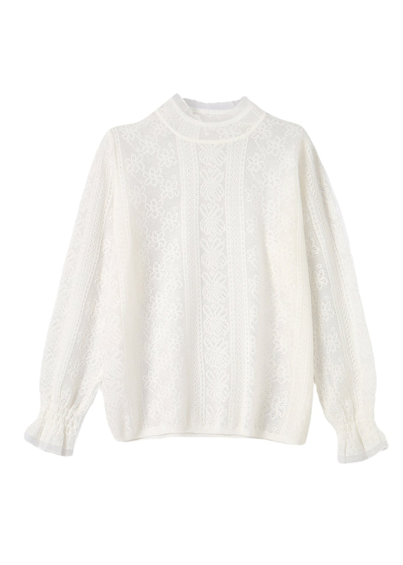 White Hollow Out Silm Fit Lace Shirts Spring