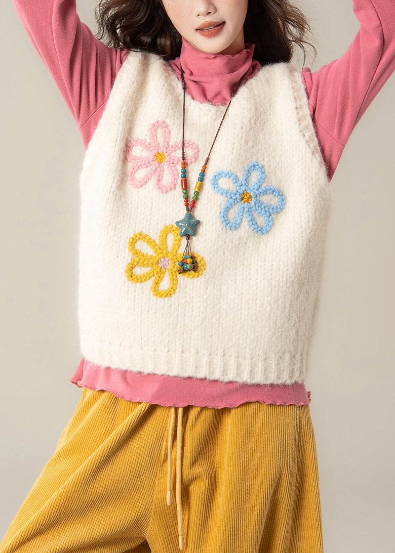 White O Neck Knit Vest Sleeveless