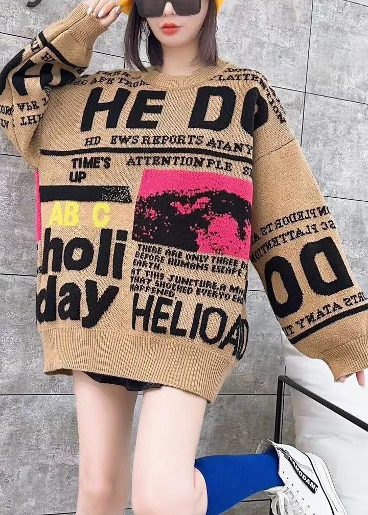 White O Neck Graphic Knit Sweater Spring