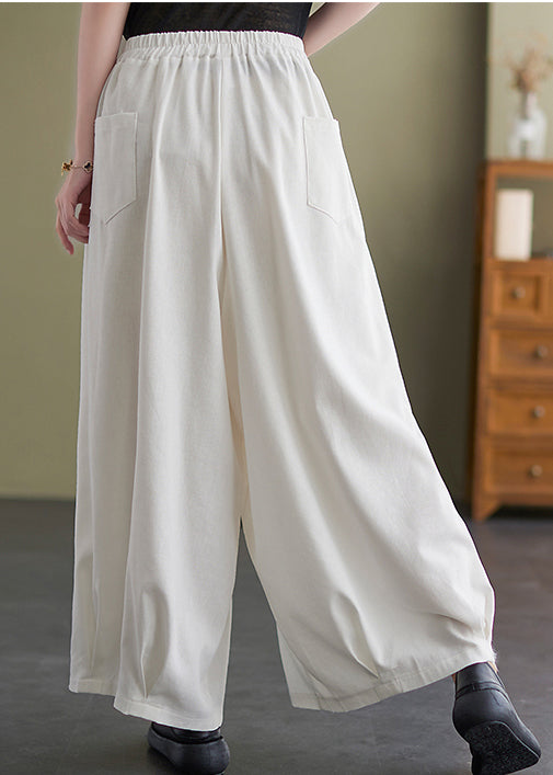 White Oversized Draping Cotton Pants Summer