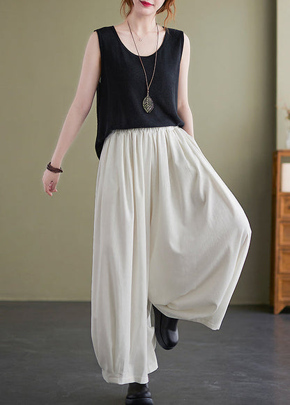 White Oversized Draping Cotton Pants Summer