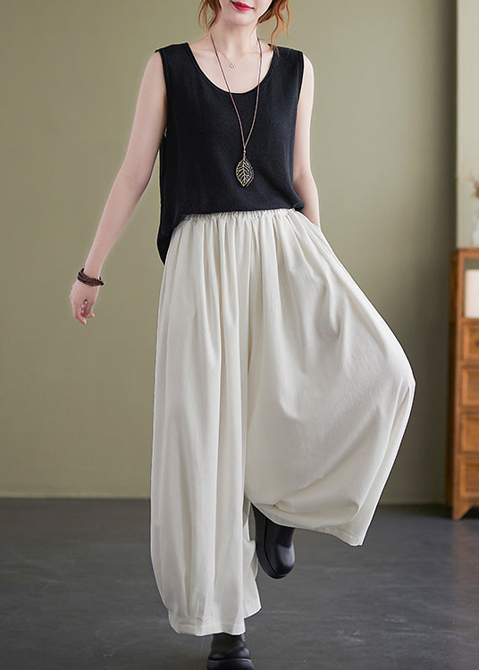 White Oversized Draping Cotton Pants Summer