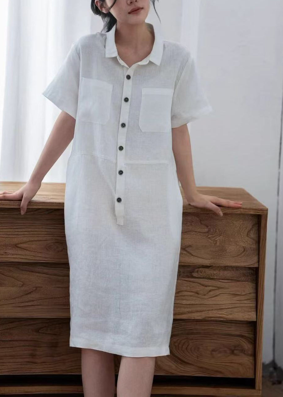 White Oversized Linen Maxi Dresses Summer