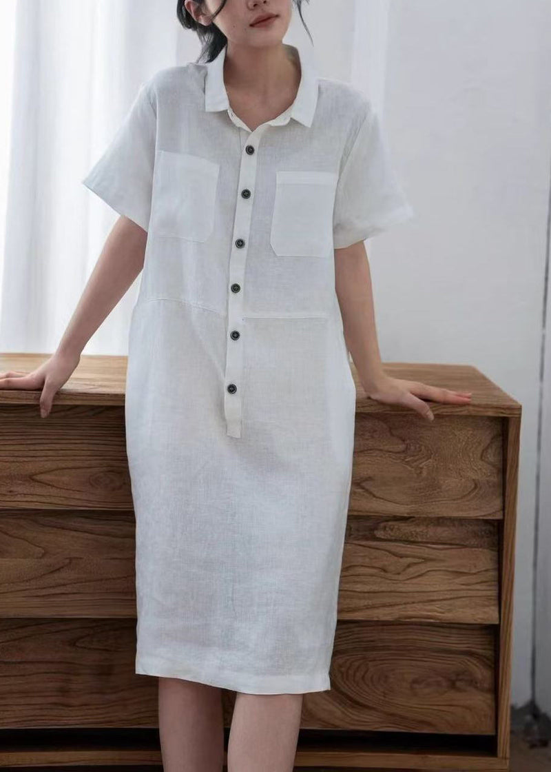 White Oversized Linen Maxi Dresses Summer