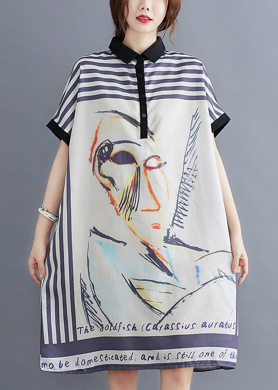 White Oversized Print Cotton Maxi Dress Summer