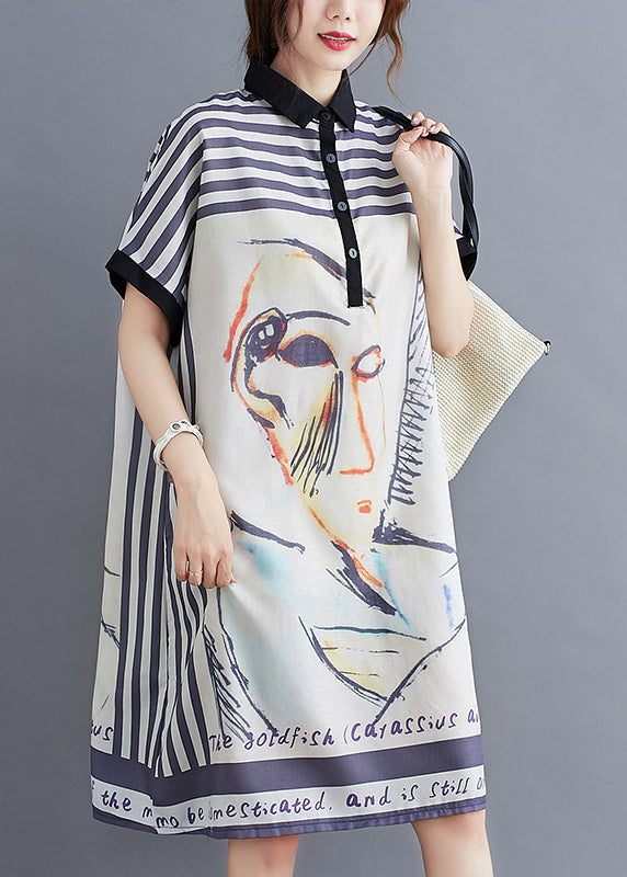 White Oversized Print Cotton Maxi Dress Summer