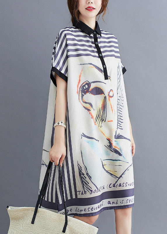 White Oversized Print Cotton Maxi Dress Summer