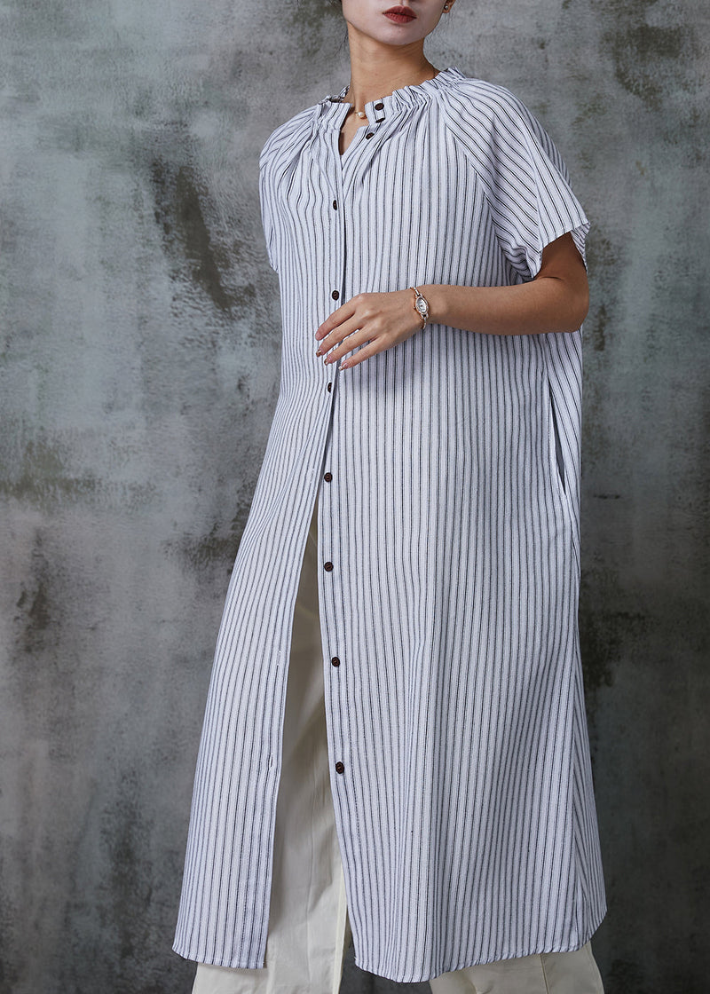 White Oversized Striped Cotton Shirt Dresses Summer