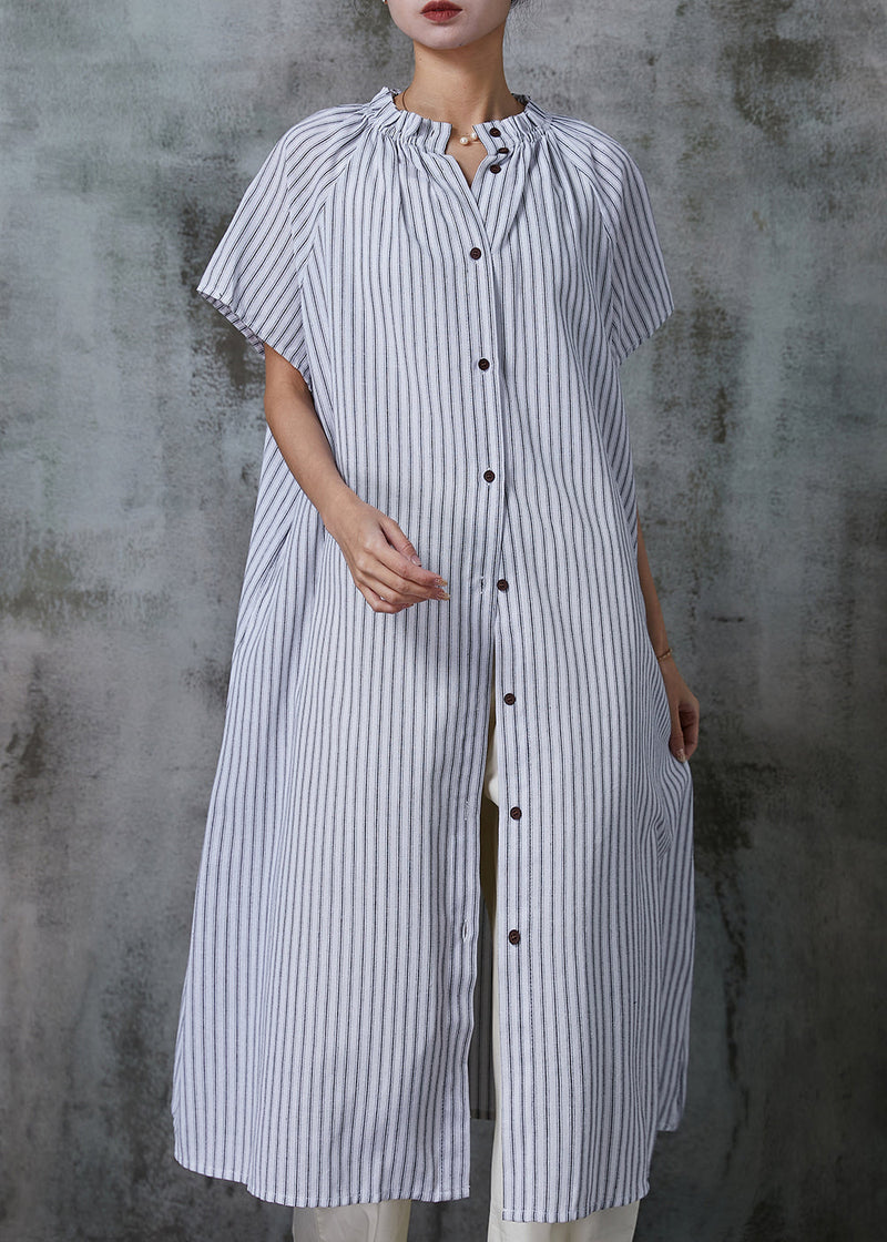 White Oversized Striped Cotton Shirt Dresses Summer