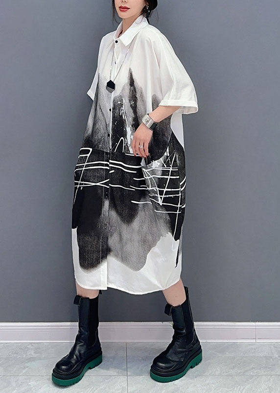 White Peter Pan Collar Print Cotton Shirts Dress Summer