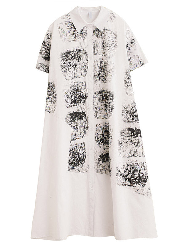 White Peter Pan Collar Print Long Shirt Dress Summer