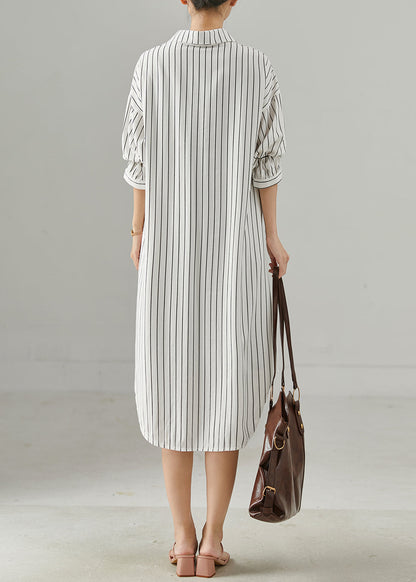 White Peter Pan Collar Striped Cotton Shirt Dresses Spring