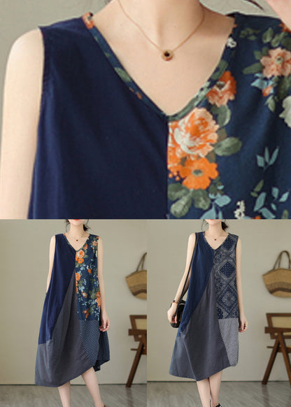 White Plaid Asymmetrical Print Cotton Dress Sleeveless