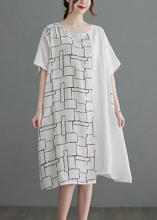 White Pocket Print Vacation Dresses Short Sleeve