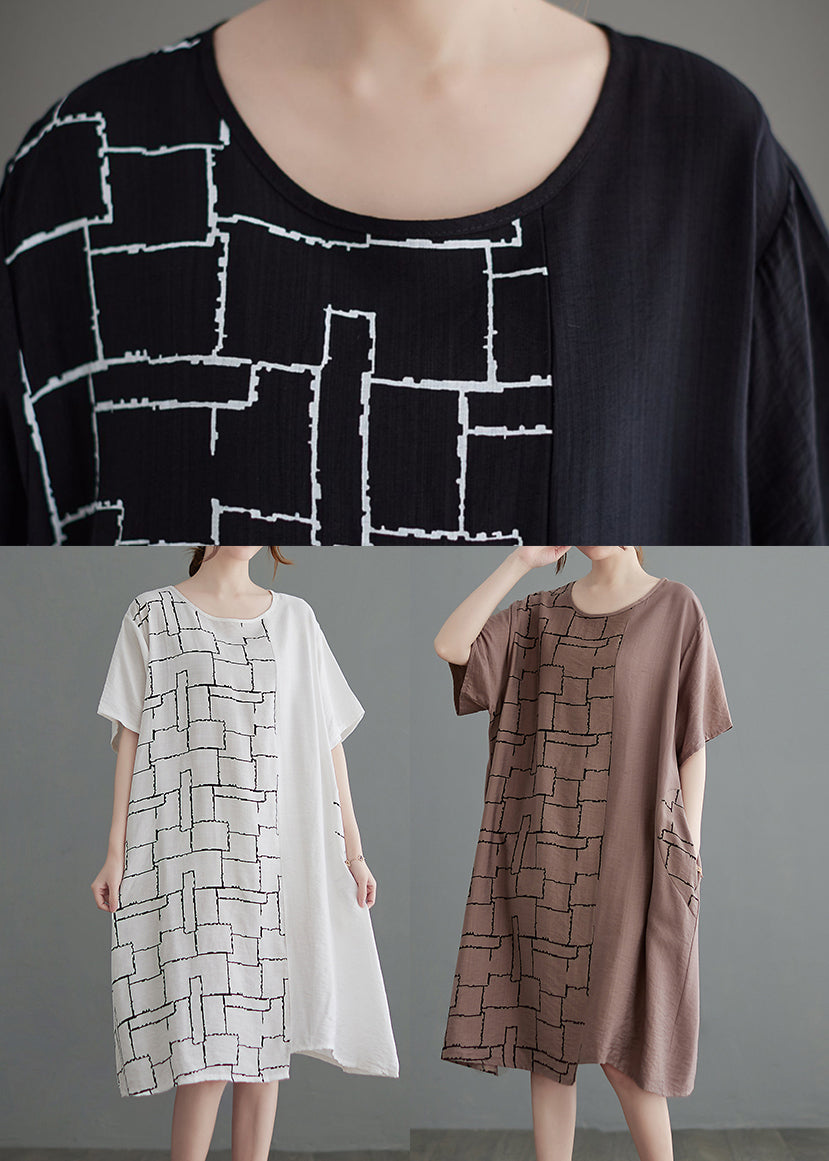White Pocket Print Vacation Dresses Short Sleeve