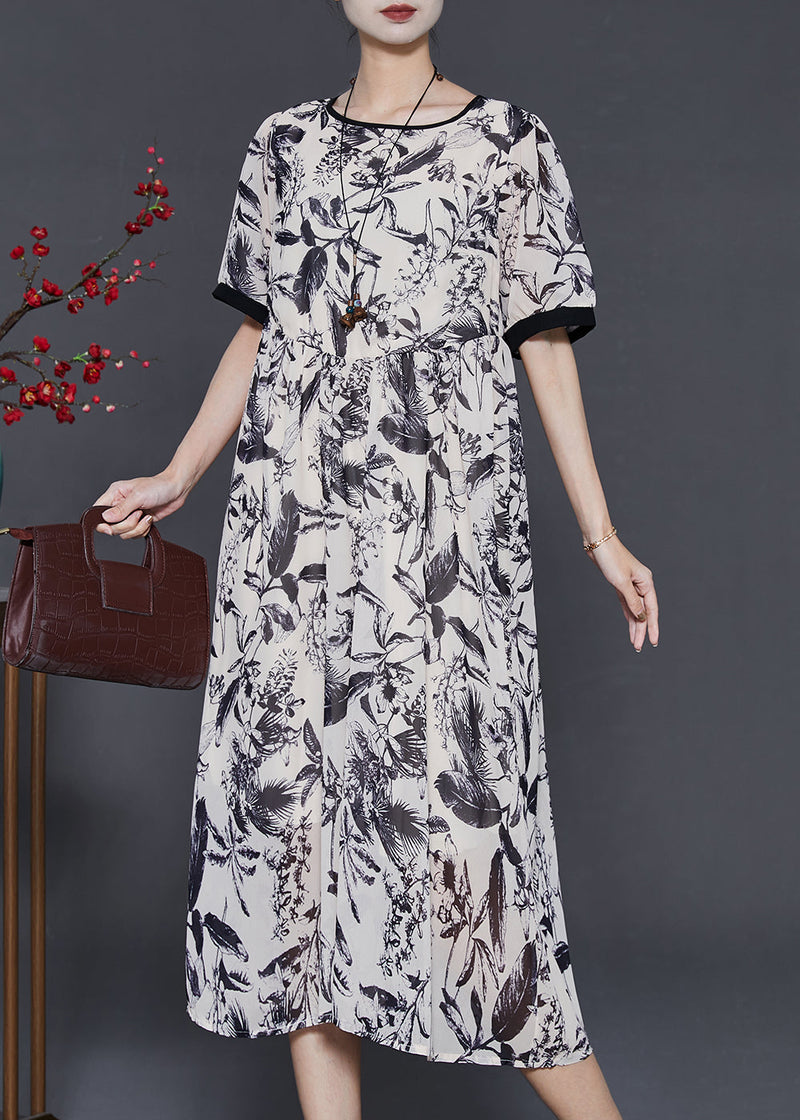 White Print Chiffon Party Dress Summer
