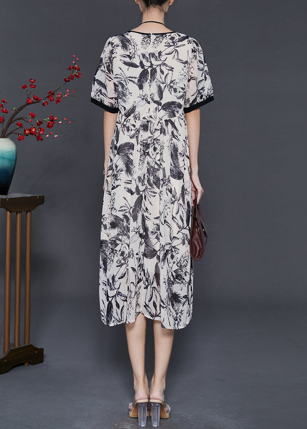 White Print Chiffon Party Dress Summer