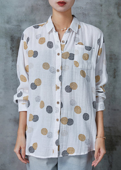White Print Pocket Cotton Shirts Spring