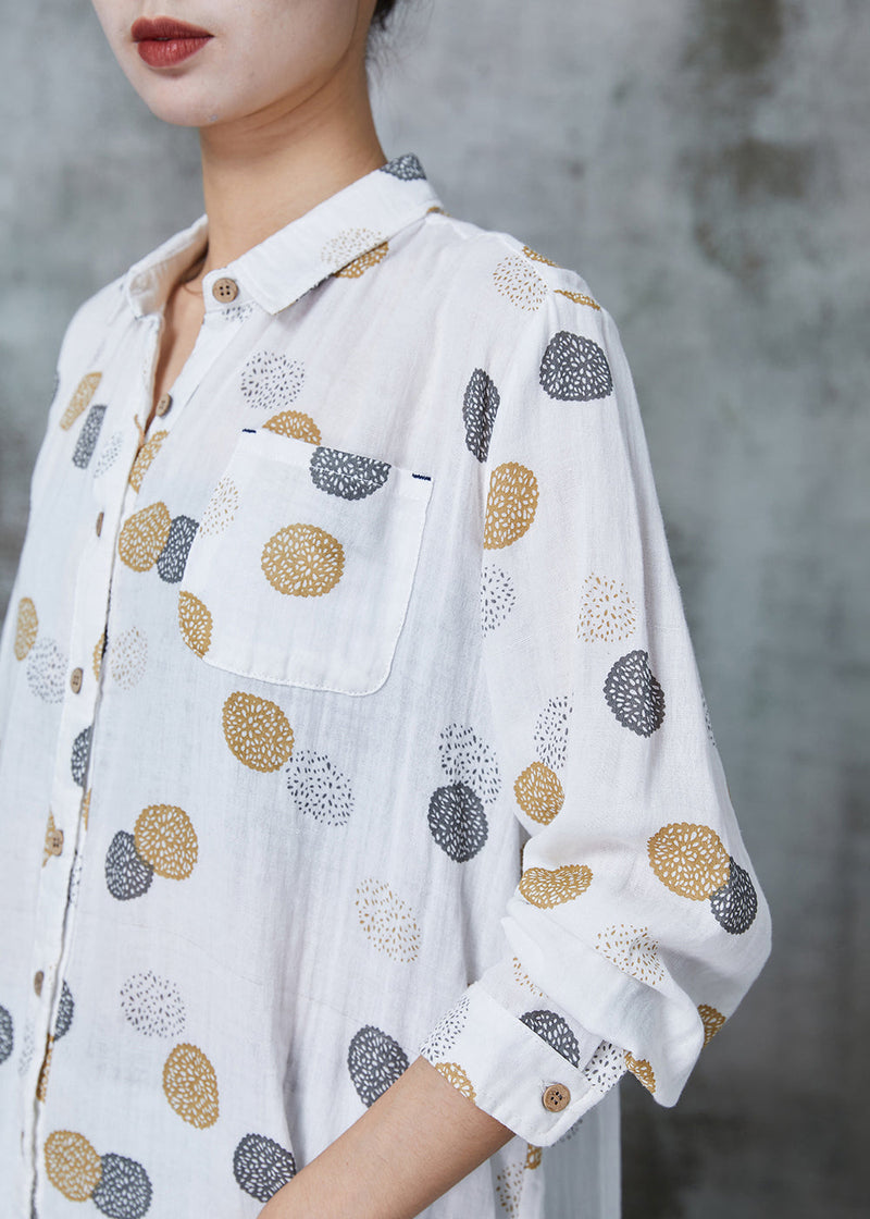 White Print Pocket Cotton Shirts Spring