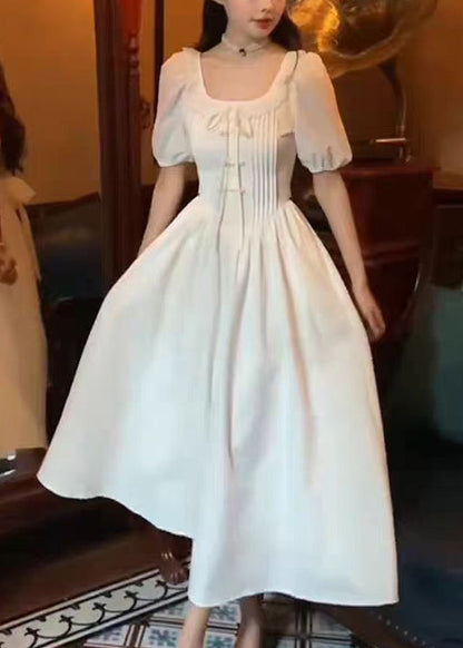 White Ruffled Cotton Long Dress Summer