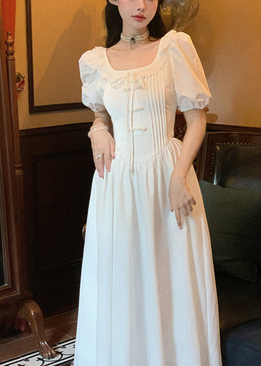 White Ruffled Cotton Long Dress Summer