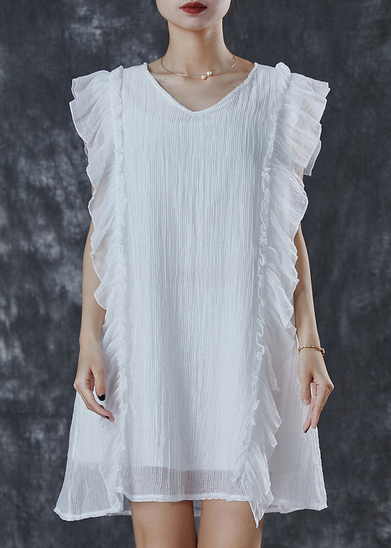 White Ruffles Patchwork Chiffon Work Dress Summer