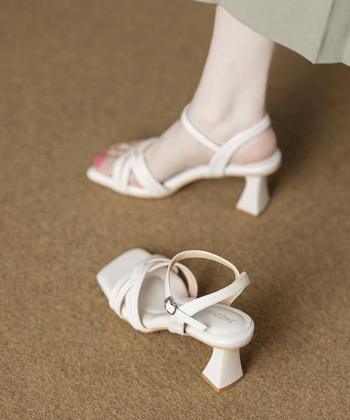 White Sandals Chunky High Heel Sandals