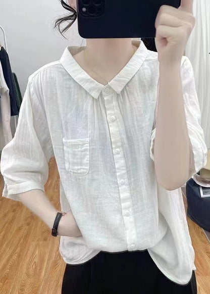 White Button Cotton Shirts Bracelet Sleeve