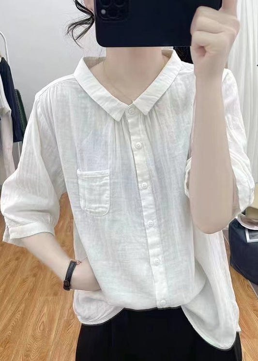 White Button Cotton Shirts Bracelet Sleeve