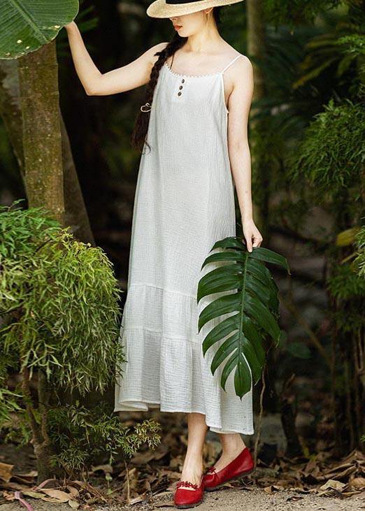 White Summer Patchwork Cotton Maxi Dress