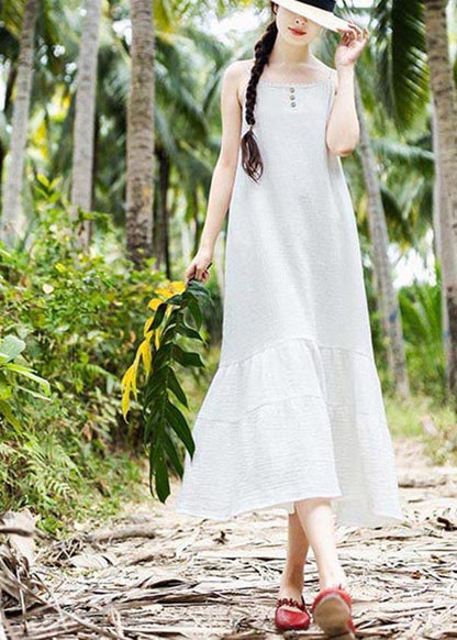 White Summer Patchwork Cotton Maxi Dress
