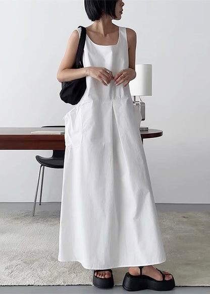 White U Neck Cotton Robe Dresses Sleeveless
