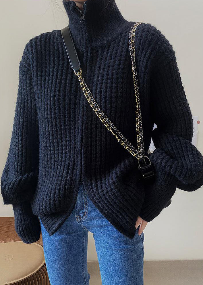 White Zip Up Plaid Knit Coat Spring