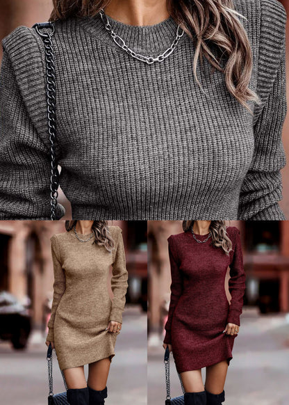Wine Red Cozy High Waist Knit Dresses Fall