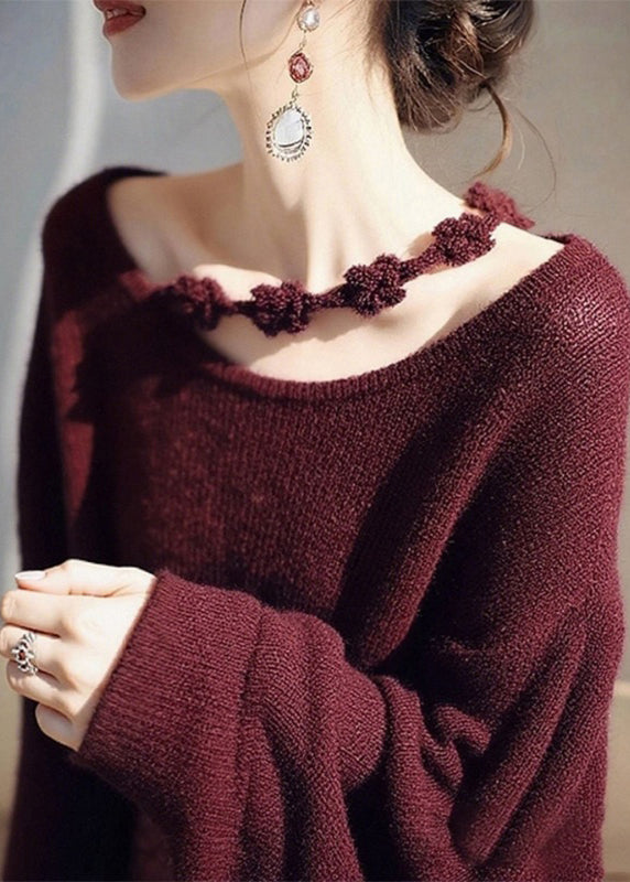 Wine Red O-neck Cozy Knit Sweater Fall