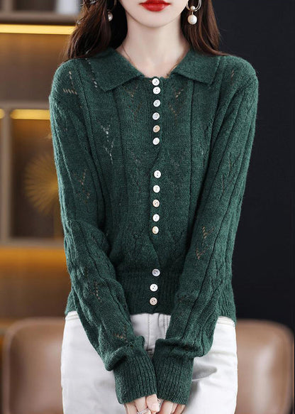 Yellow Button Hollow Out Knit Sweater Spring