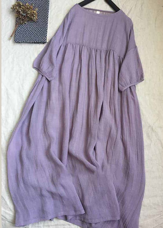 Yellow O-neck Patchwork Wrinkled Long Dresses Short Sleeve