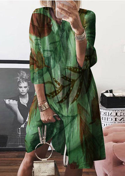 Yellow O Neck Print Cotton Mid Dress Summer