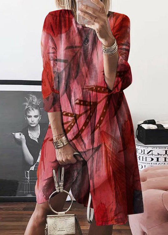 Yellow O Neck Print Cotton Mid Dress Summer