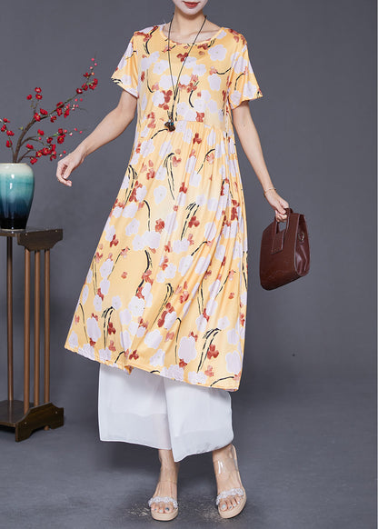 Yellow Oversized Print Cotton Robe Dresses Summer